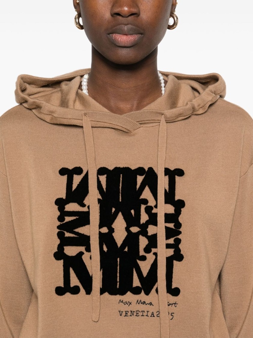 Max Mara Hooded Sweatshirt With Drawstring And Graphic Detail