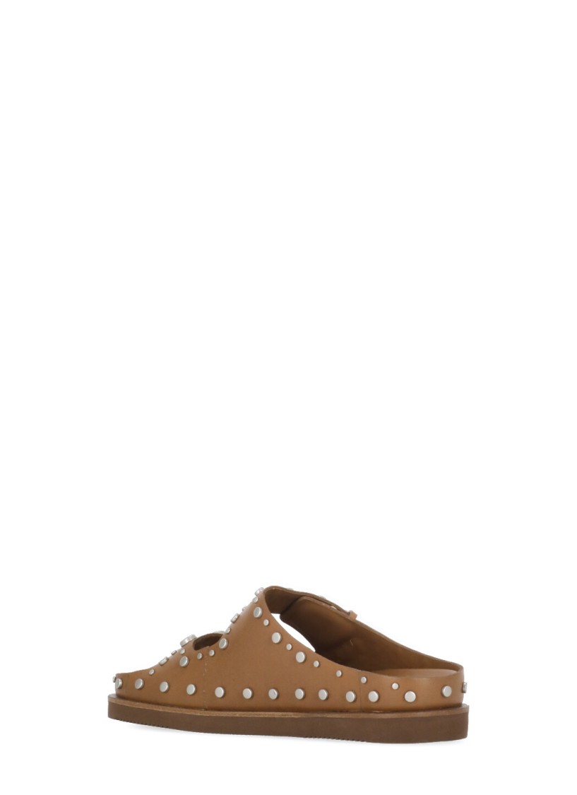 Ash Ultra Tan Leather Studded Two Bar Mules In Brown