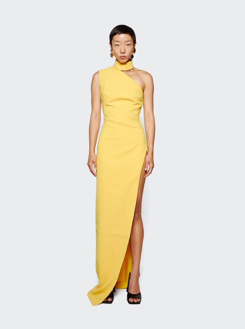 MONOT MÔNOT ASYMMETRICAL HIGH NECK SHOULDER DRESS 