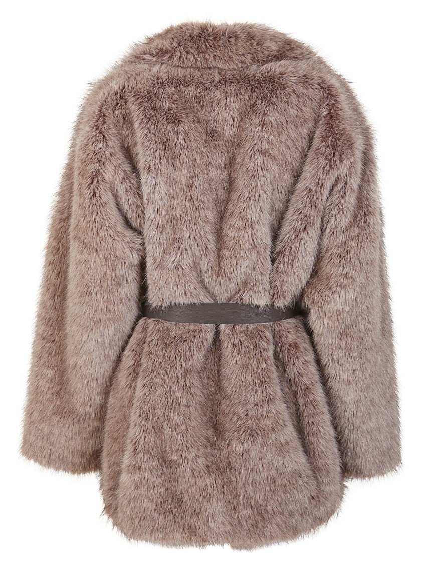 P.a.r.o.s.h . Double-breasted Faux Fur Jacket With Belted Waist And Welt Pockets In Brown