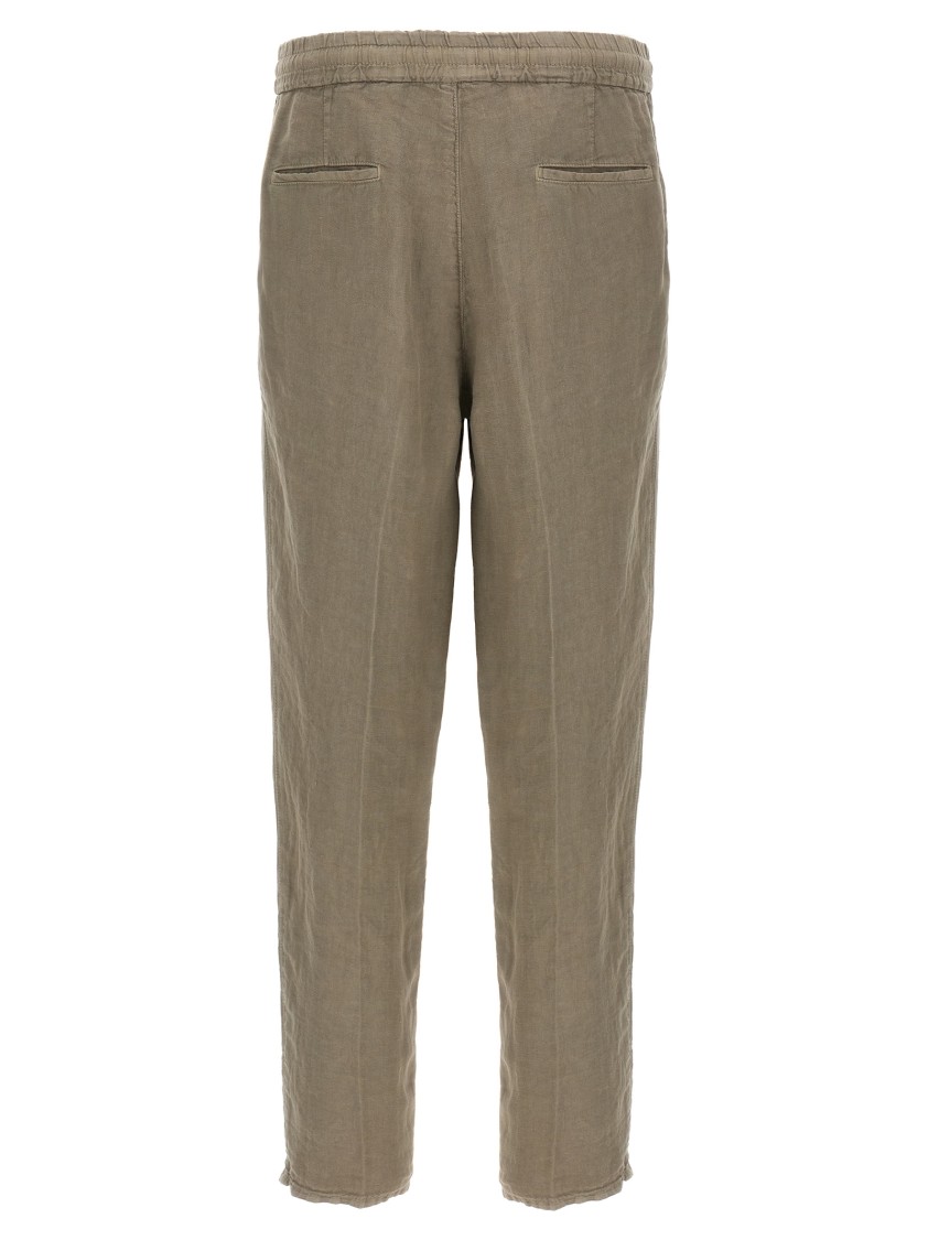 Brunello Cucinelli Garment-dyed Linen Trousers With Adjustable Waist In Green