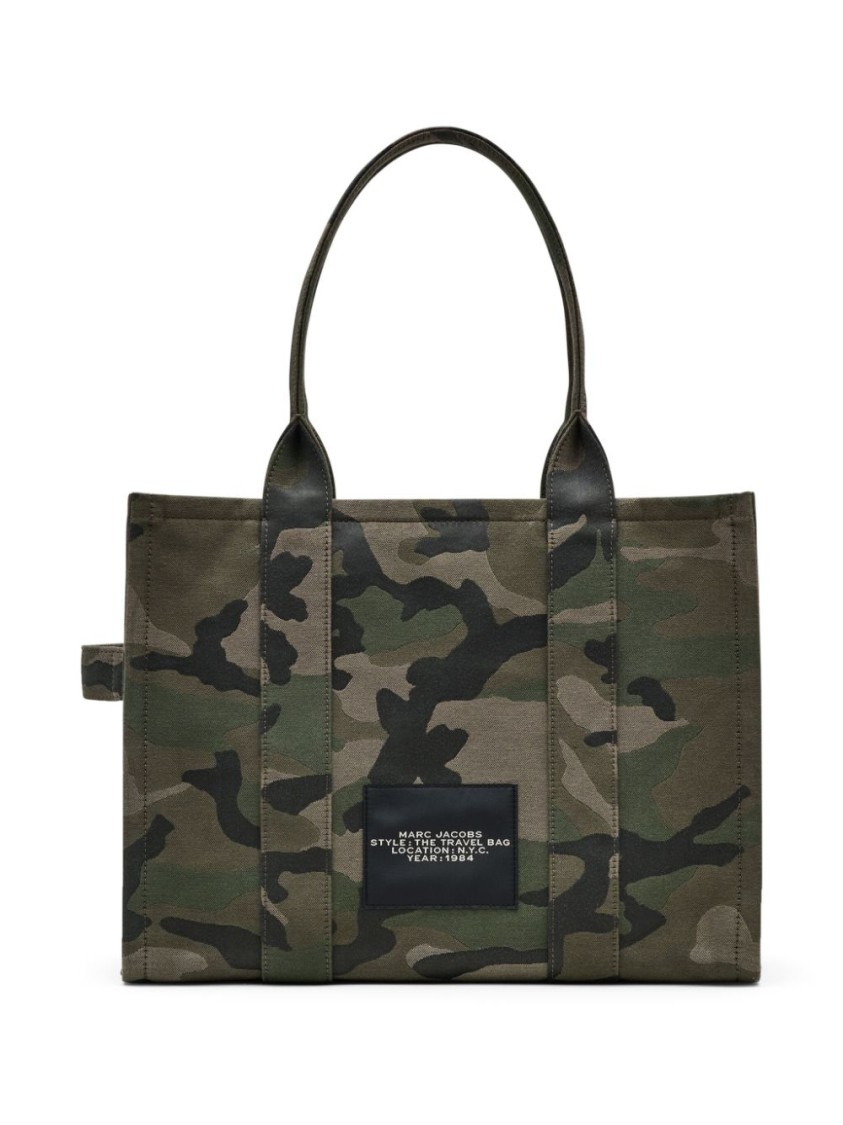 Marc Jacobs Camouflage Pattern Dark Green Tote Bag With Embroidered Logo In Gray