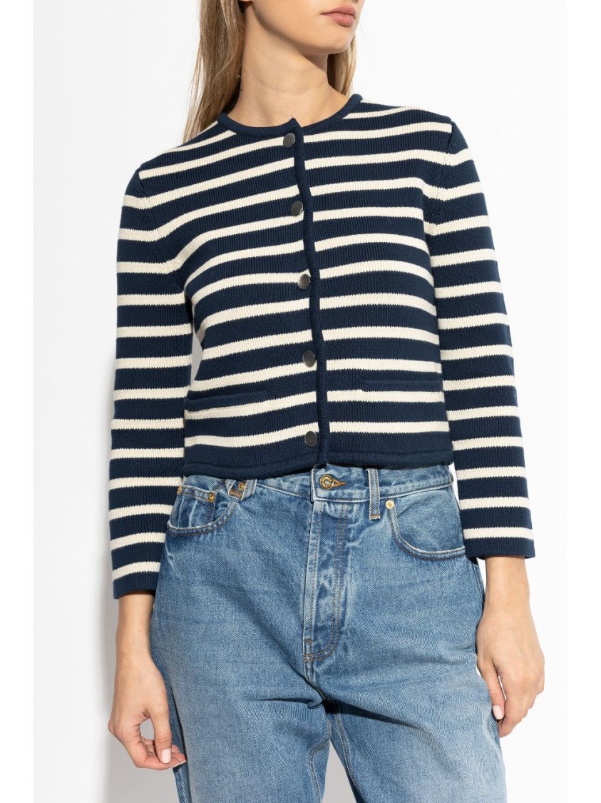 Theory Striped Cropped Jacket In Cotton Bouclé In Black