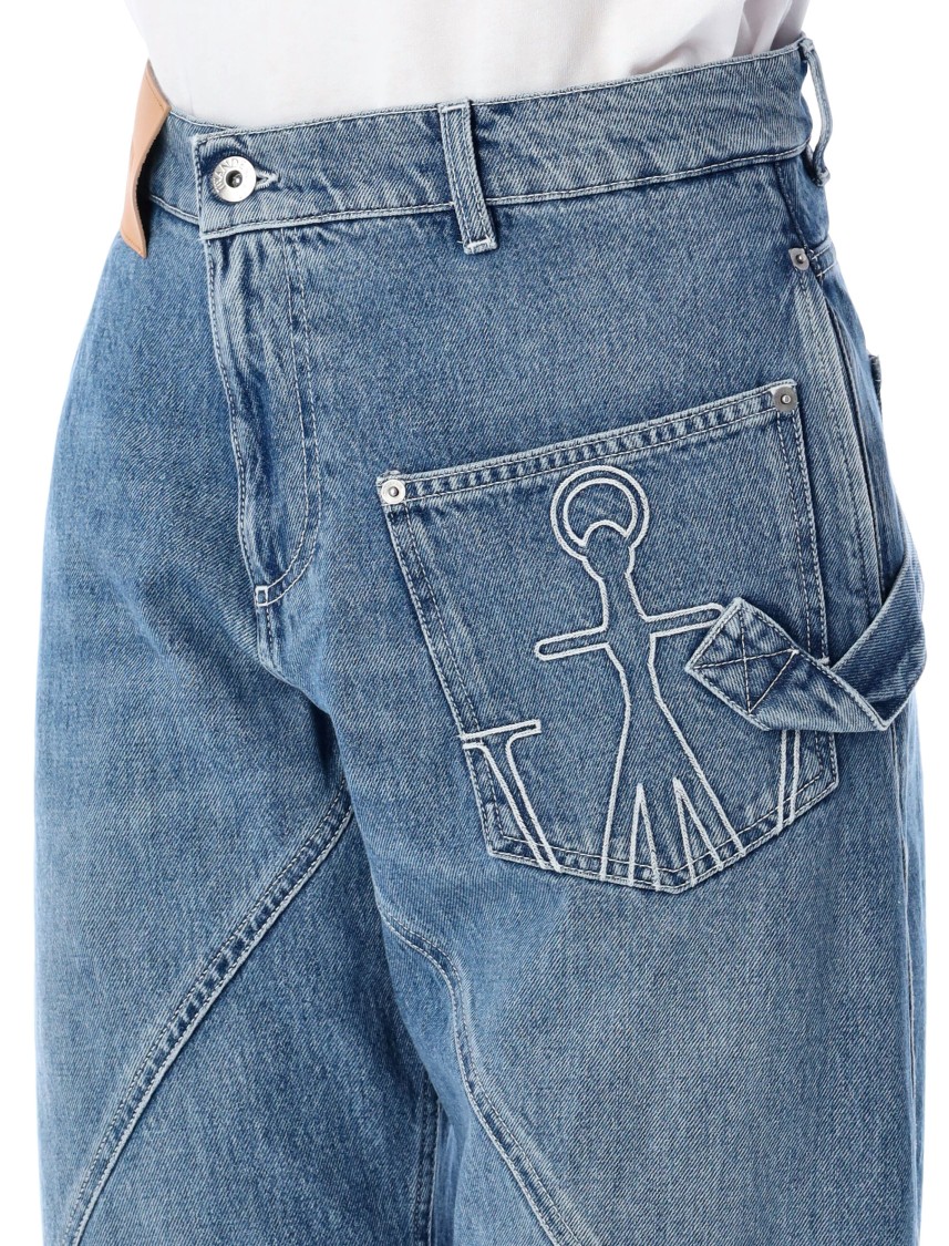 Jw Anderson Twisted Denim Trousers Embroidered Pocket In Blue
