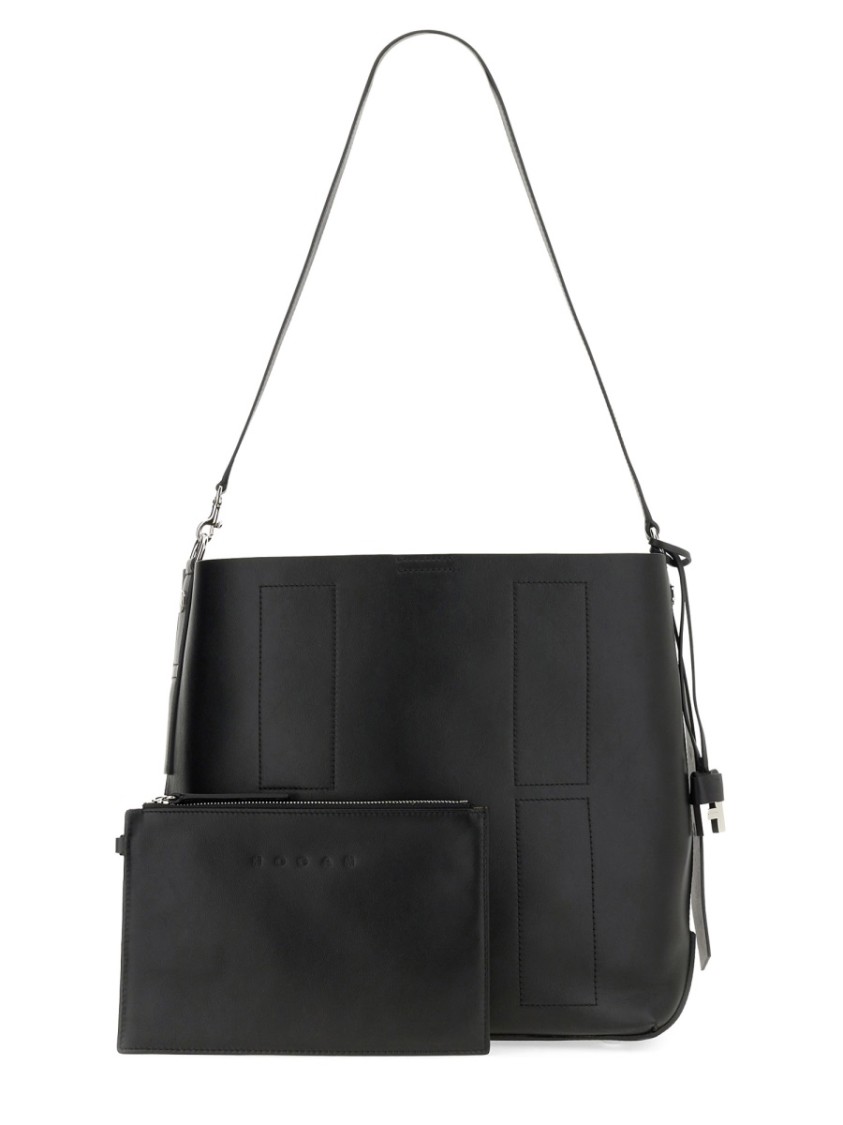 Hogan Medium Leather Shoulder Bag With Adjustable Strap In Black