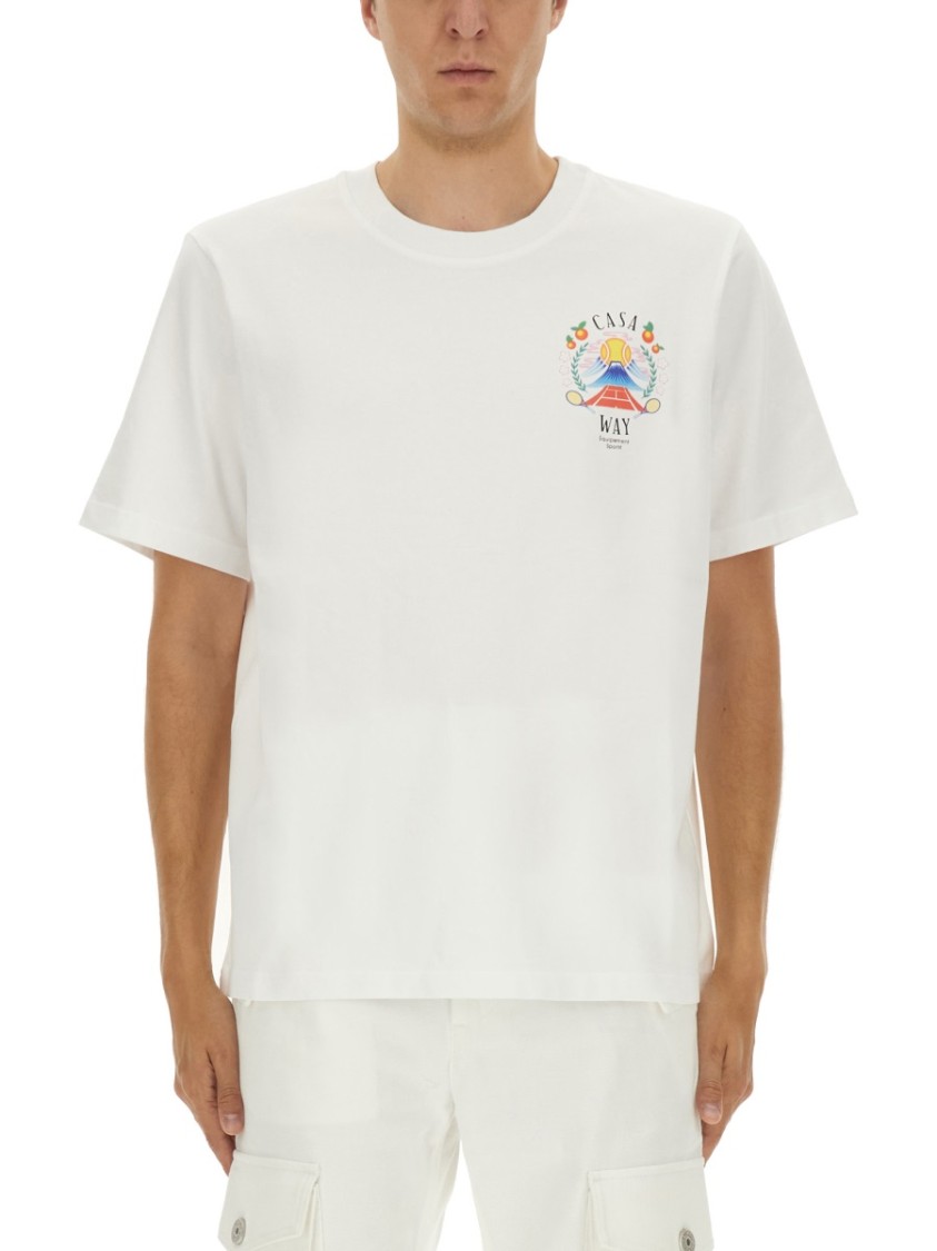 Casablanca T-shirt Girocollo Con Logo Sul Fronte In Cotone Bianca Uomo