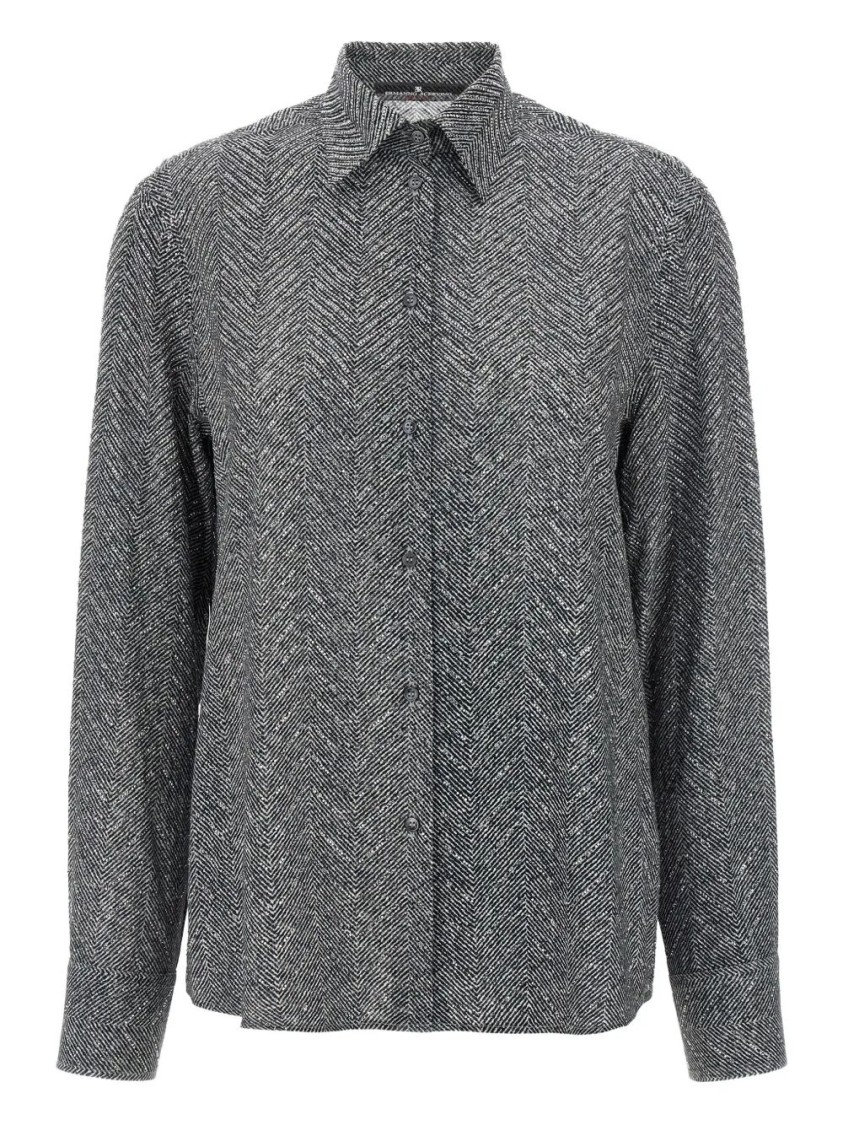 Ermanno Scervino Herringbone Shirt Adorned With Rhinestone Details In Black