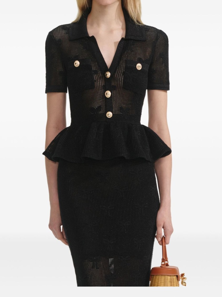 Self-portrait Black Midi Dress With Crochet Bow In Black