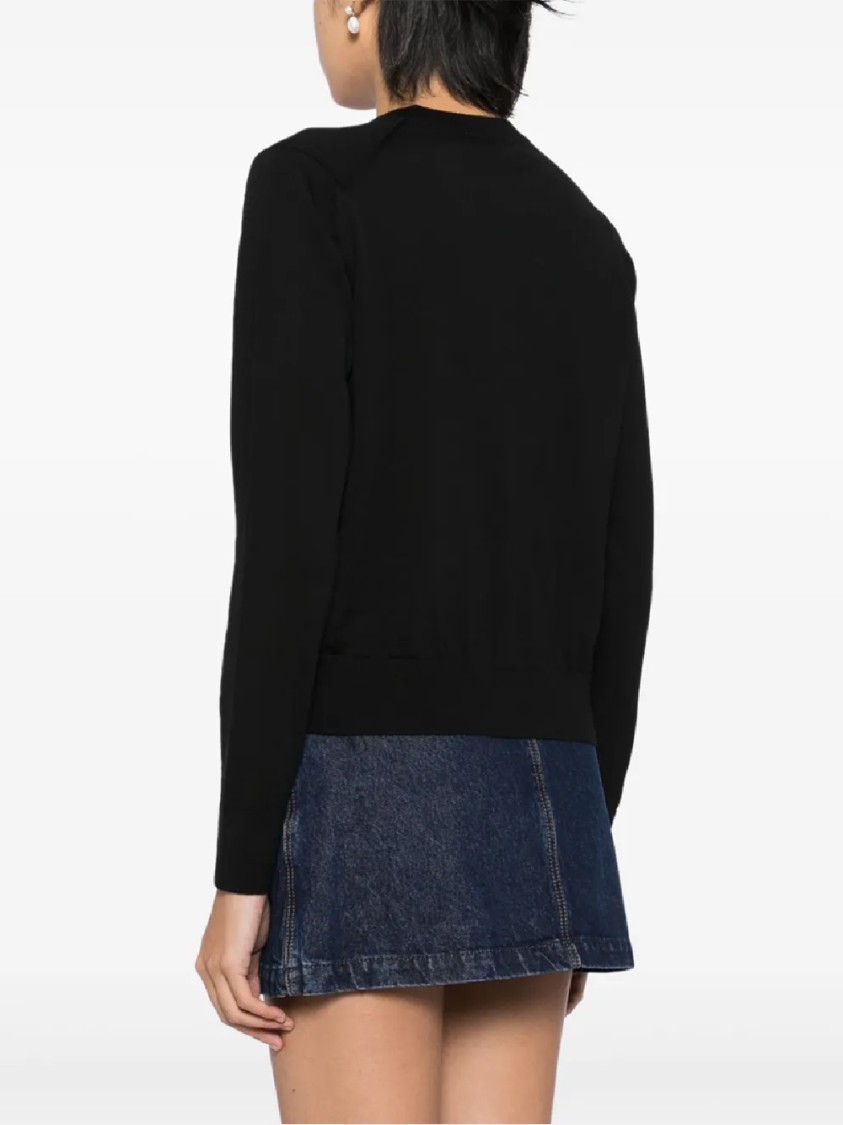 Maison Kitsuné Black Cardigan With Baby Fox Logo Patch Applied On The Front In Wool Woman In Black