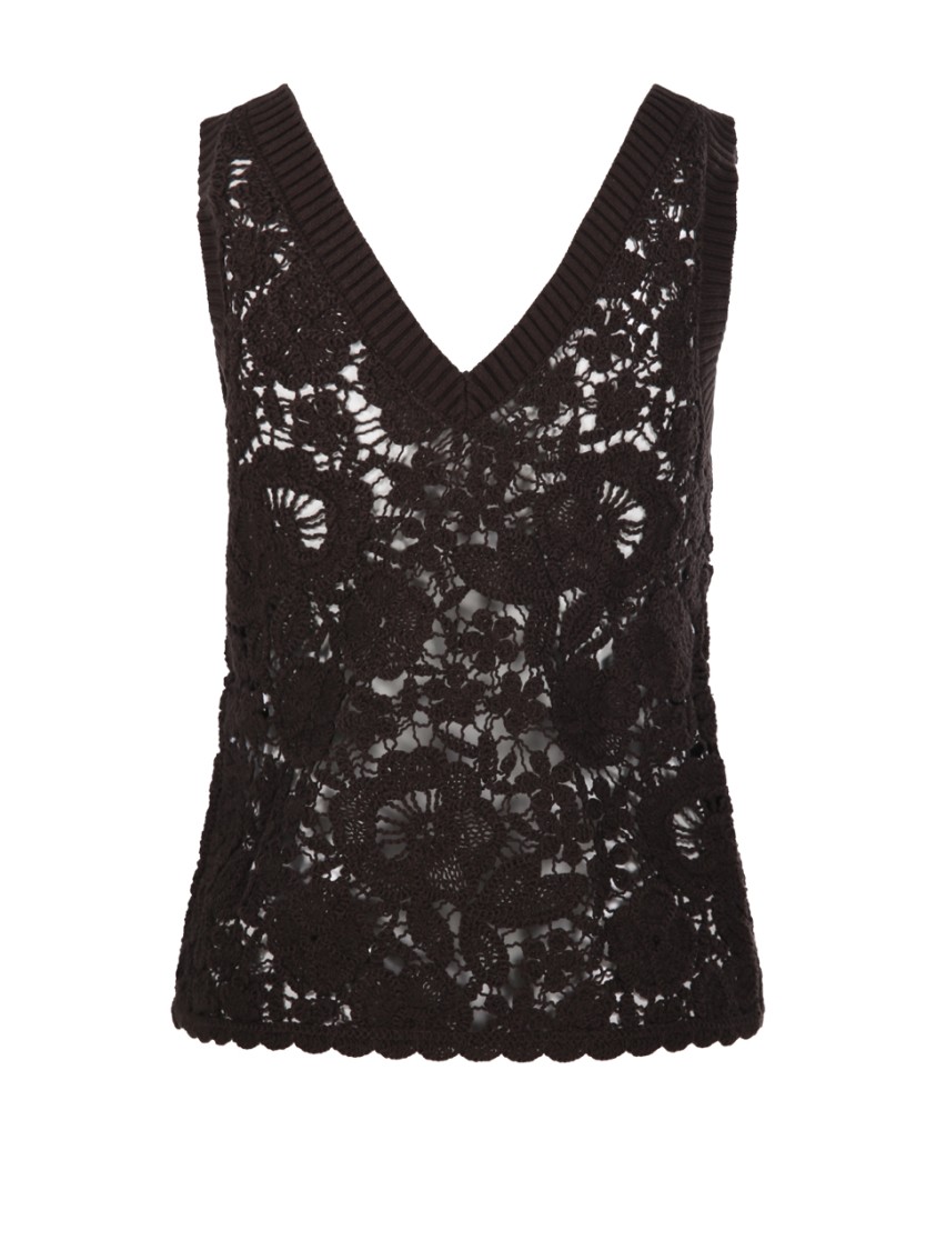 Shop P.a.r.o.s.h Parosh Delicate Lace Floral Top In Brown