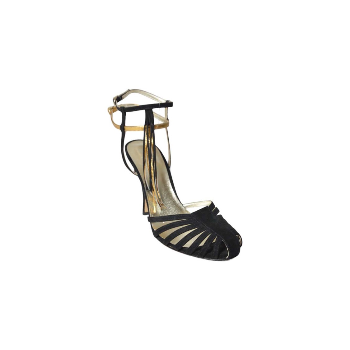 Cabeceo Black Suede Leather Mina Woven Sandals