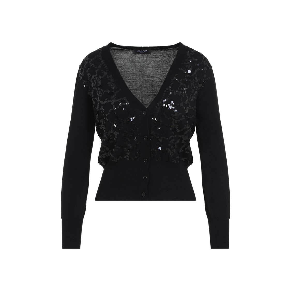 Fabiana Filippi V-neck Wool Blend Cardigan With Front Sequins Detail In Black