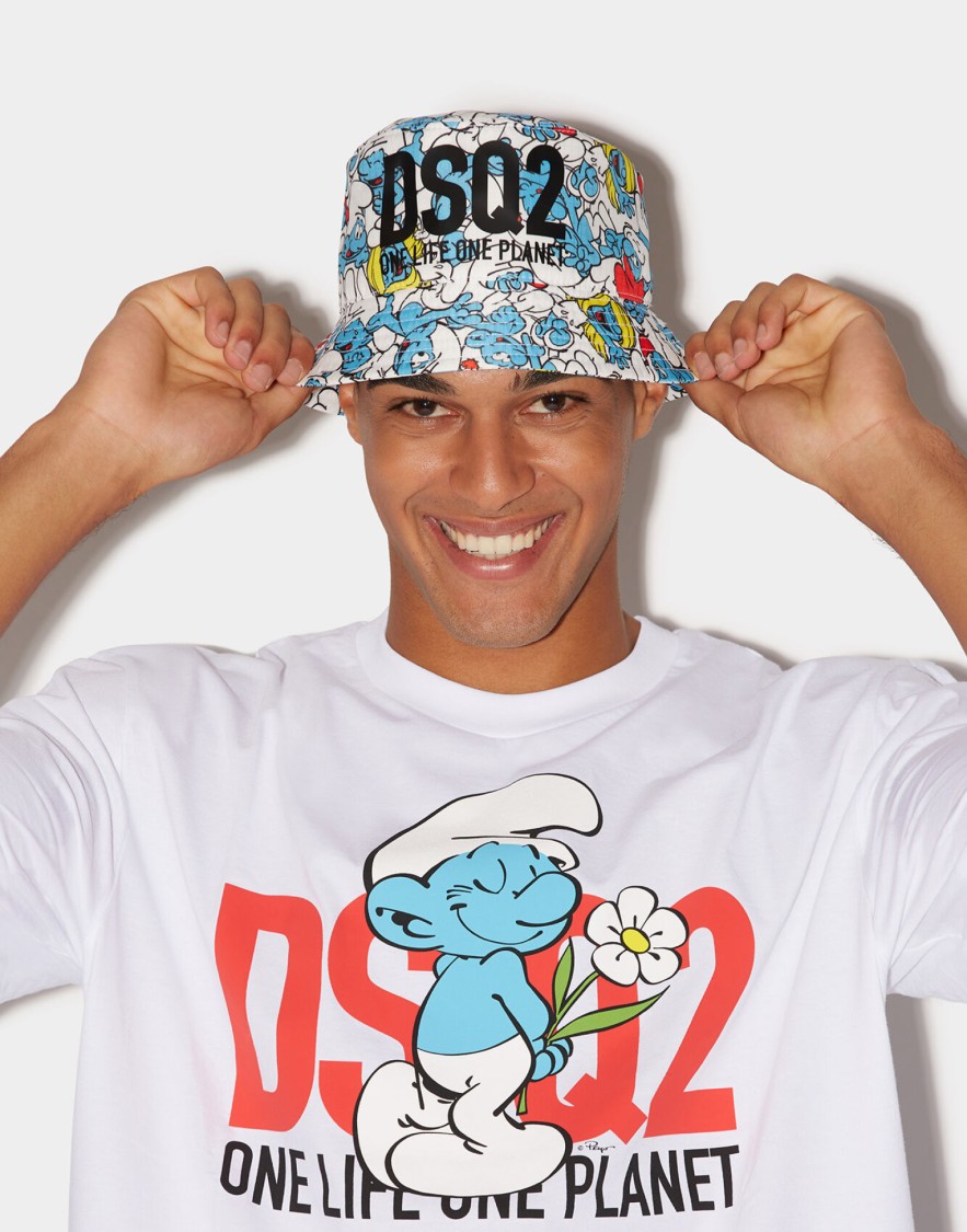 Dsquared2 Smurfs Logo Bucket Hat In White
