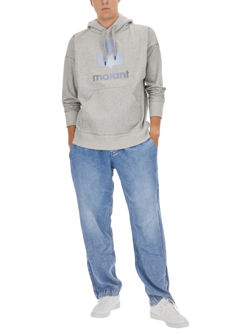 Isabel Marant Marant Relaxed-fit Grey Hoodie With Kangaroo Pocket In White