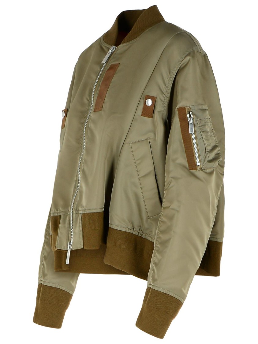 SACAI SACAI BOMBER JACKET IN GREEN NYLON