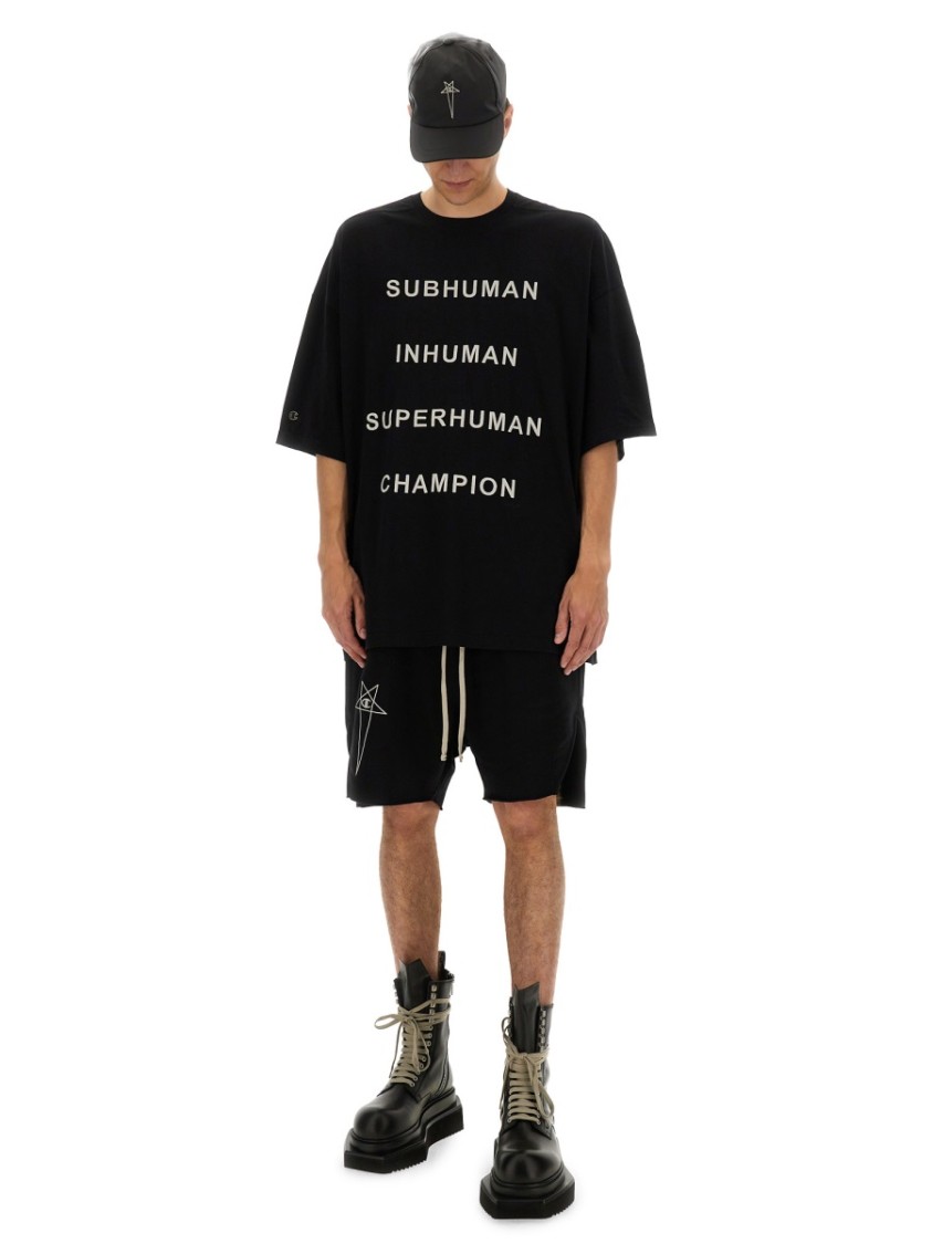 Shop Champion X Rick Owens Oversized Black T-shirt With Contrasting Bold Text