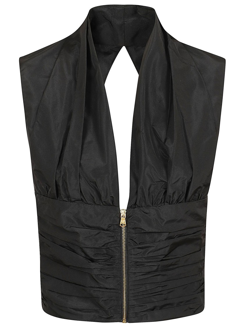 Shop Patou Ruche Taffeta Top In Black