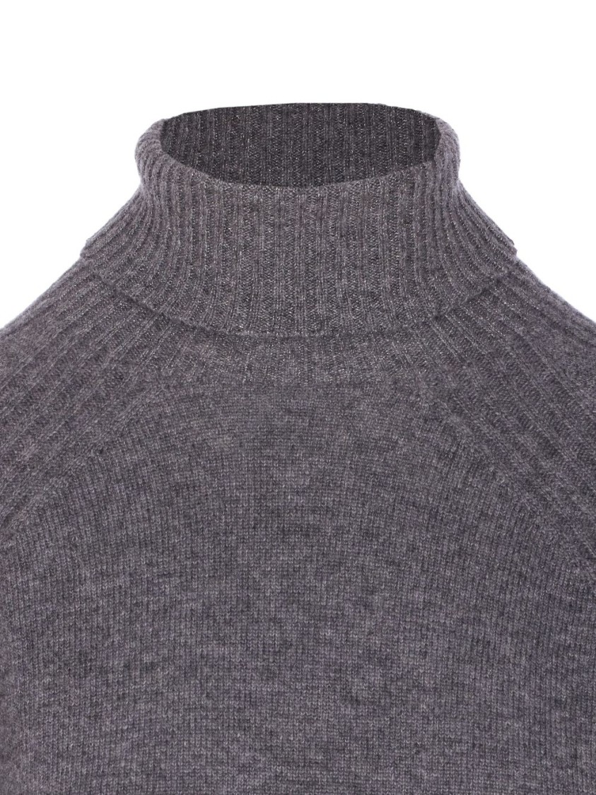 Twinset Twin-set High Neck Relaxed-fit Sweater With Ribbed Detailing In Gray