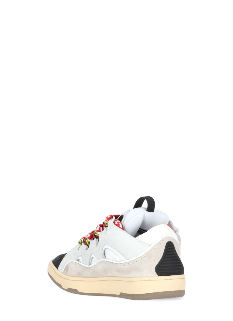 Lanvin White Sneakers With Textured Surfaces And Patterned Laces In White