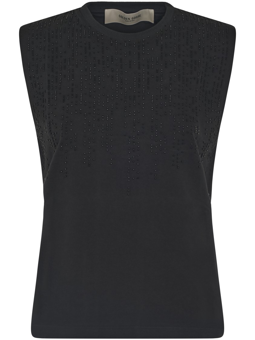 Golden Goose Sleeveless Slim-fit Top With Beaded Embroidery In Black
