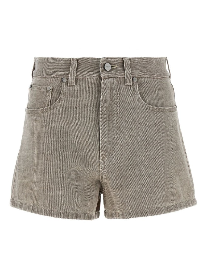 Fendi Grey Denim Shorts In Multi