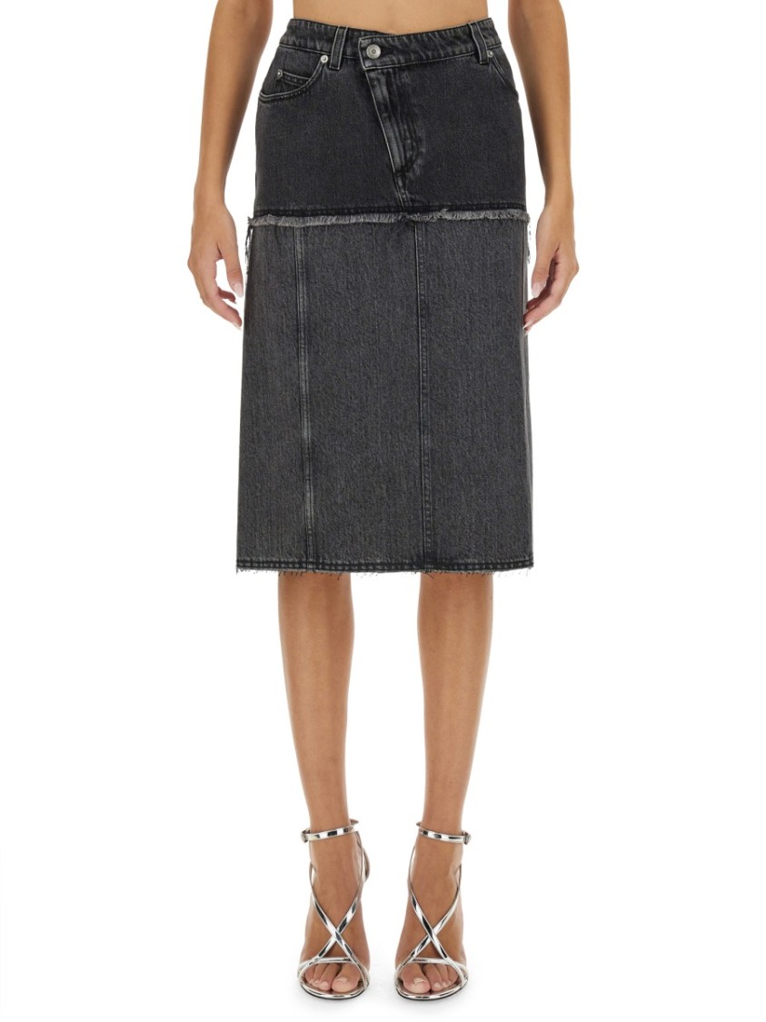 Shop Alexander Mcqueen Two-tone Denim Skirt In Grey