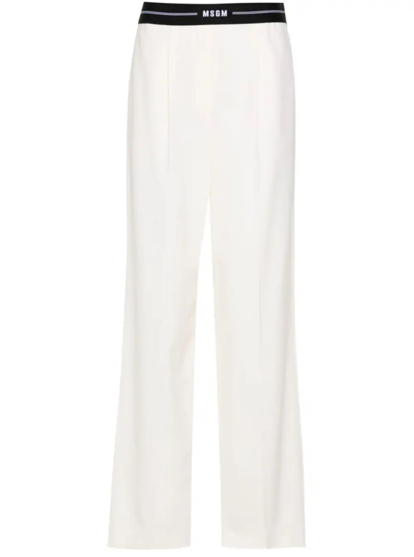 Msgm Wide-leg Trousers With Contrasting Logo Band In White