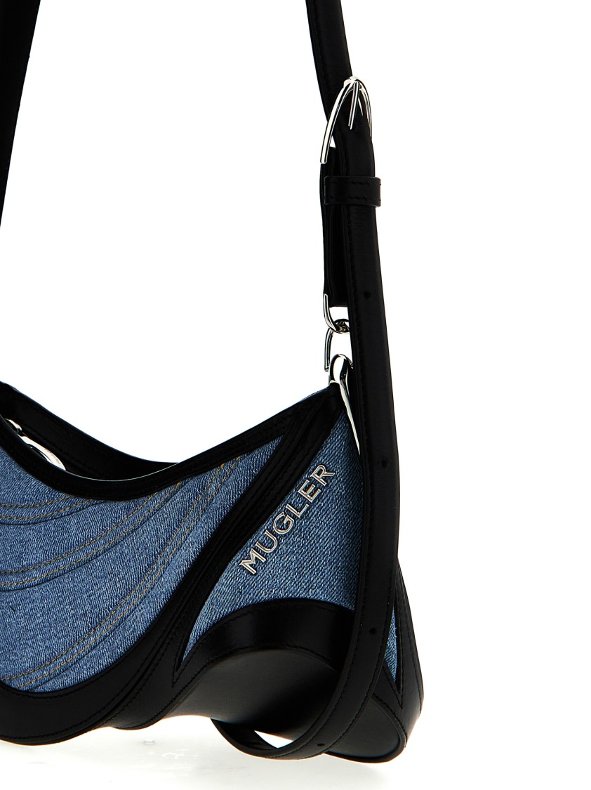 Mugler 'small Denim Spiral Curve 01' Shoulder Bag In Blue