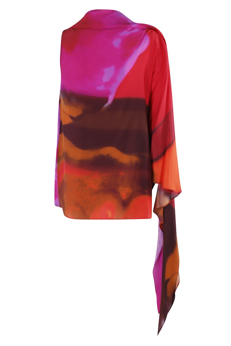 Gianluca Capannolo Multicolored Silk Top With Shawl Neckline In Multicolor