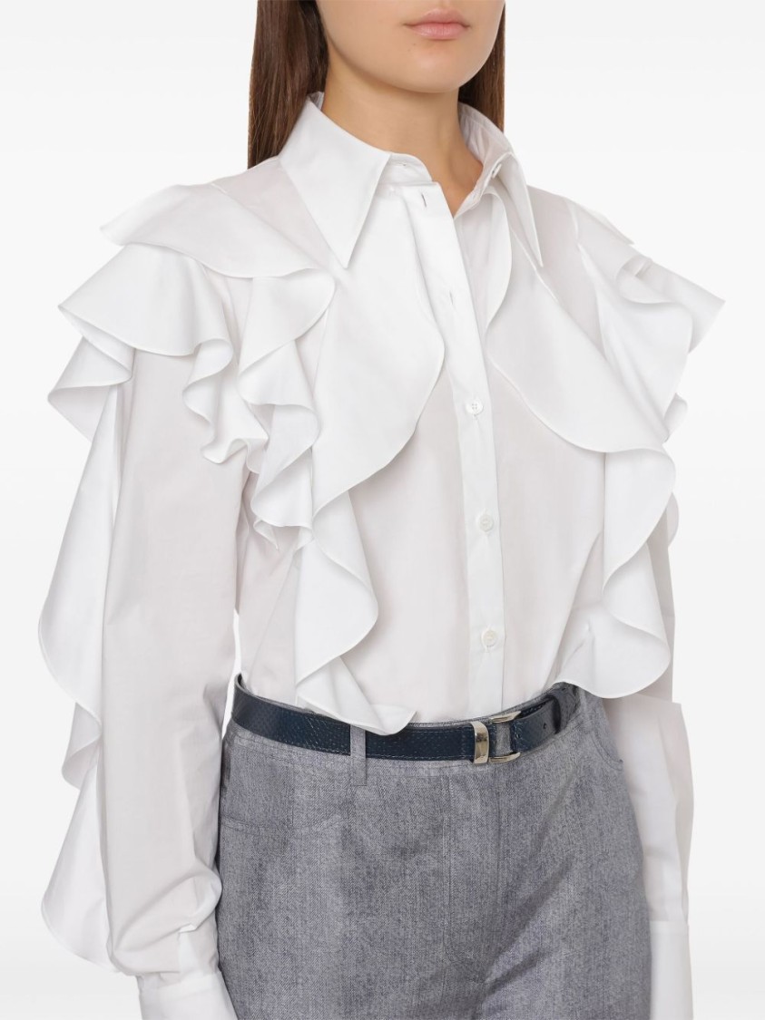Alberta Ferretti Ruffled White Shirt With Dramatic Detailing In White