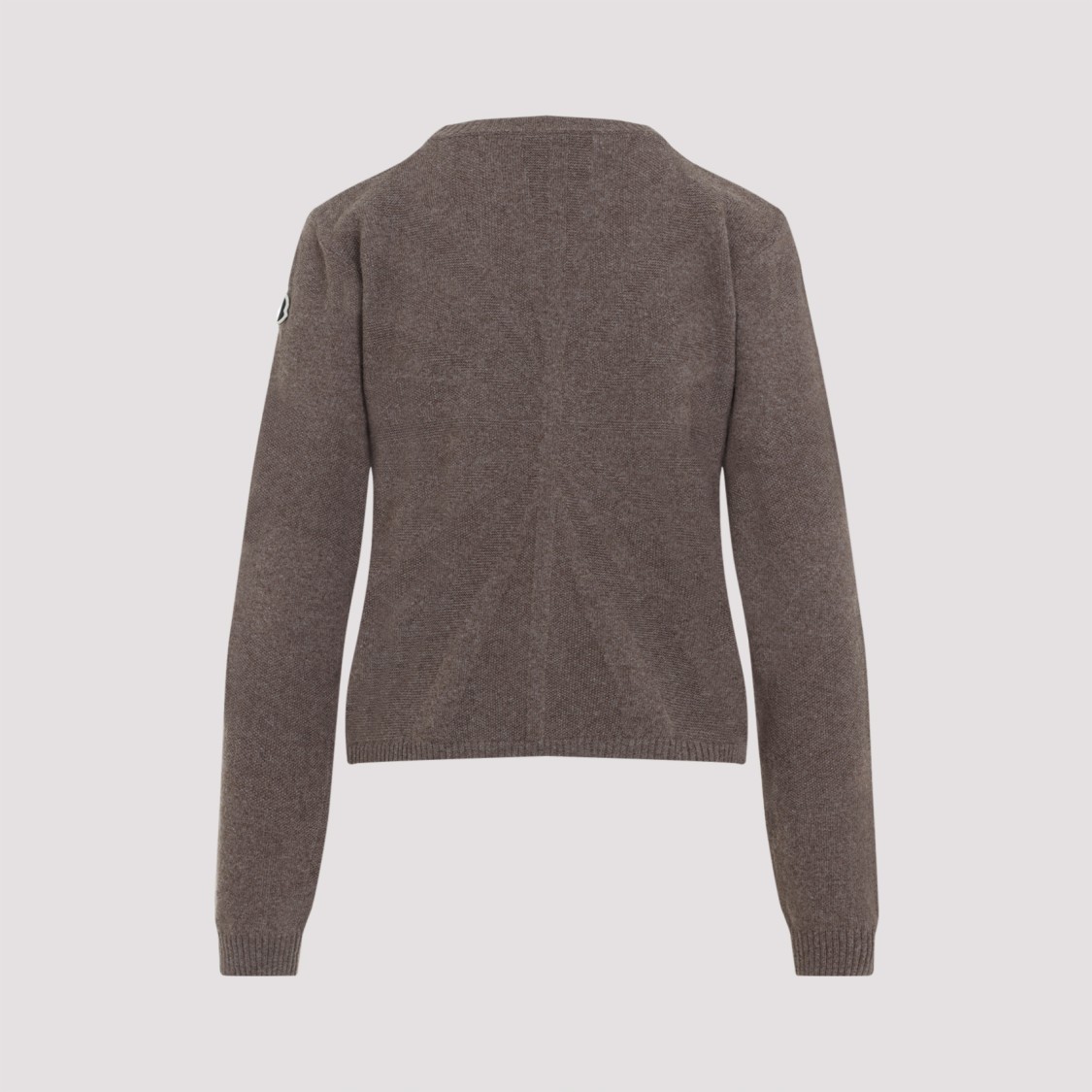 Moncler X Rick Owens Cropped Brown Knit Sweater With Round Neckline In Brown
