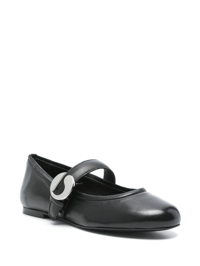 Coperni Calf Leather Ballerinas In Black With Logo-buckle Fastening