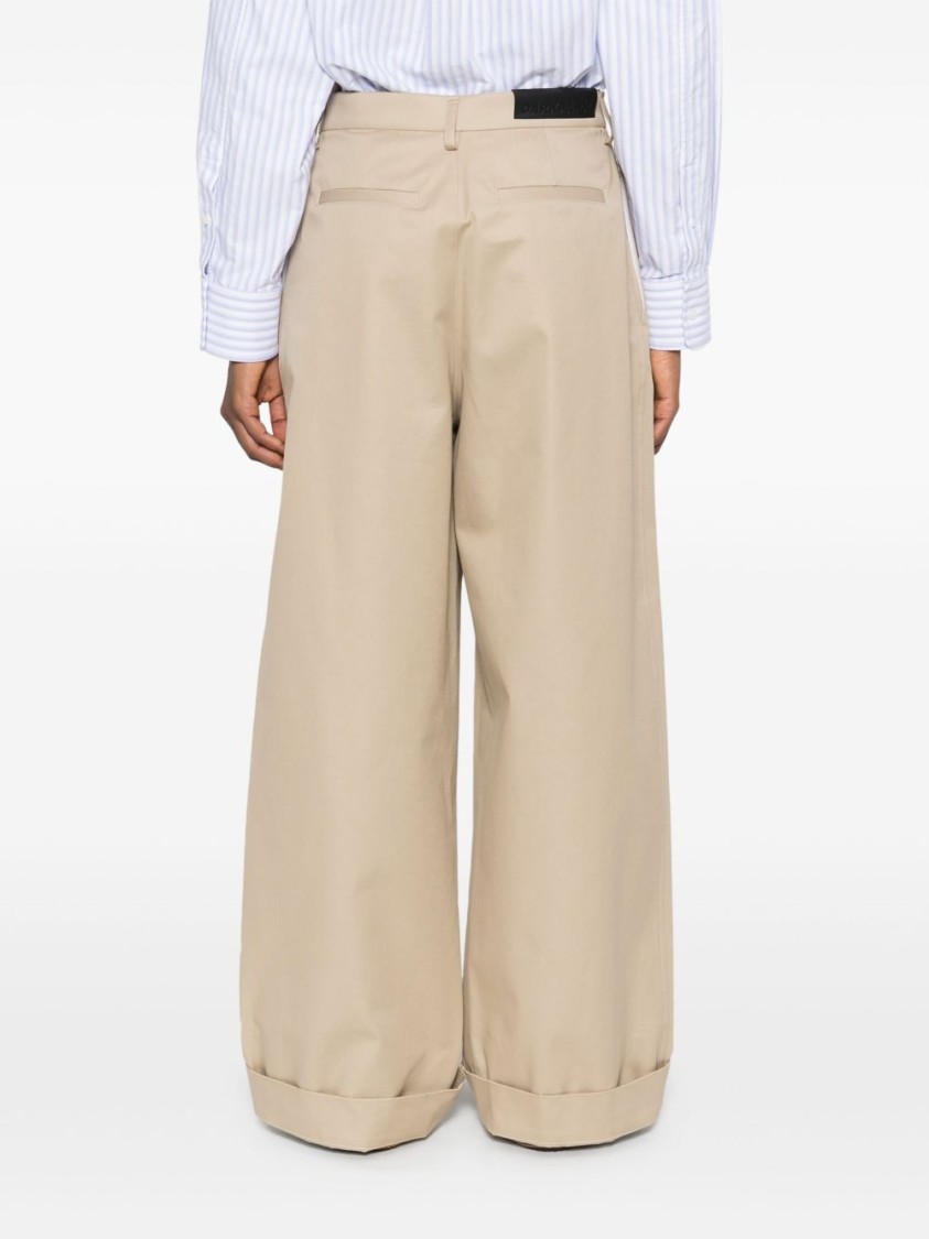 Shop Darkpark Beige Relaxed Wide-leg Trousers With Pearl Accents