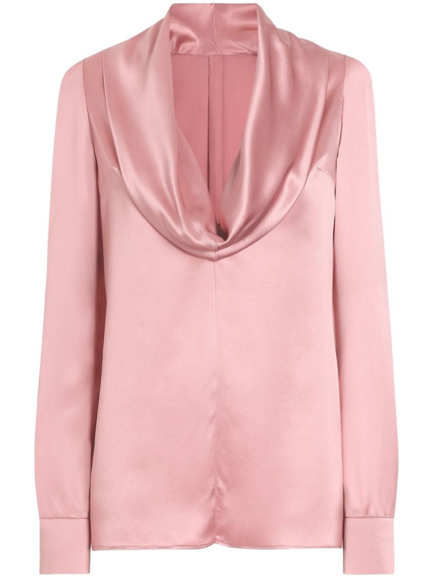 Shop Dolce & Gabbana Draped Cowl Neck Silk Blouse In Pink