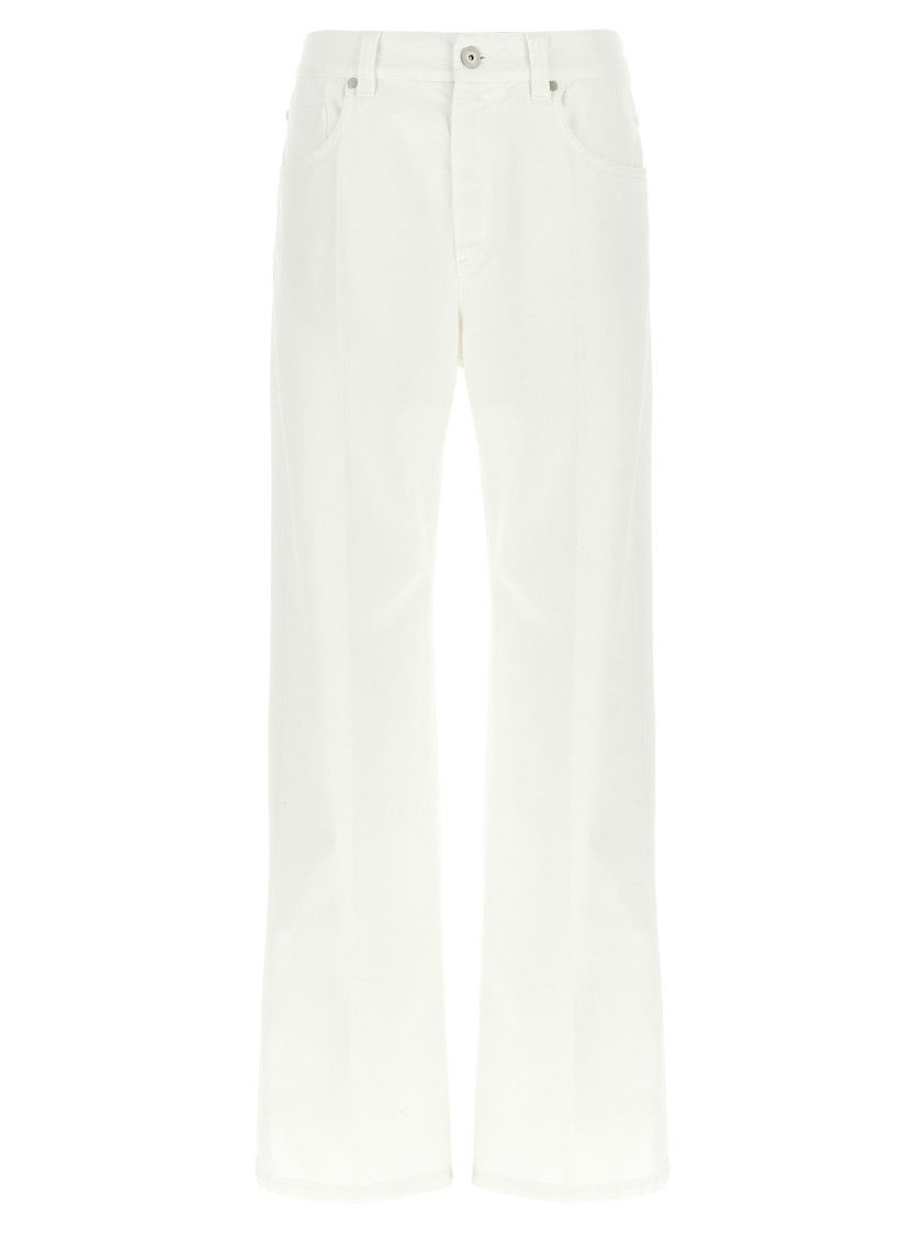 Brunello Cucinelli White Jeans With Wide Leg And Monil Detail On The Rear In Denim Woman In Multi