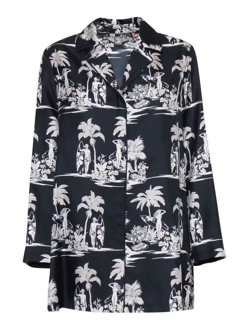 Max Mara Tropical Print Silk Jacket With Classic Collar