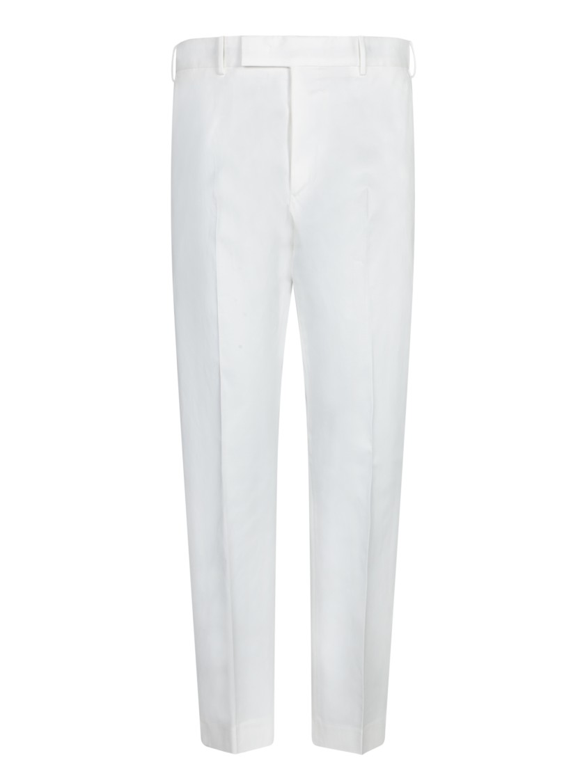 Pt Torino Refined Cotton Twill White Trousers With Detailing