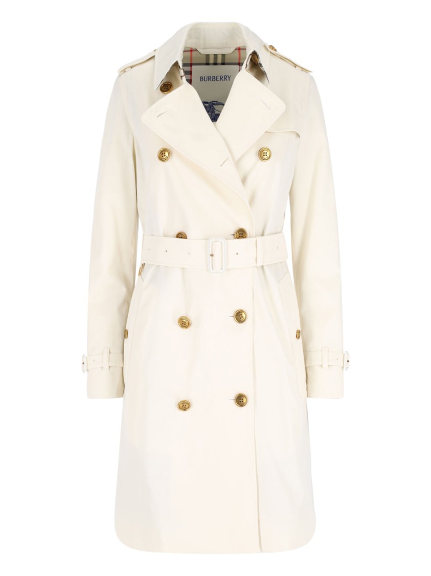 Shop Burberry Double-breasted Trench Coat – White