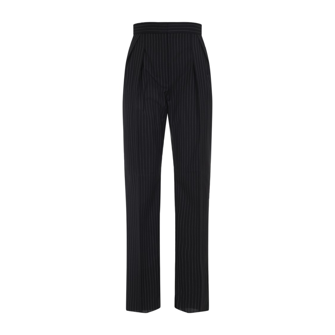 Max Mara Tailored Pinstripe Trousers With High Waist And Pleated Front In Black