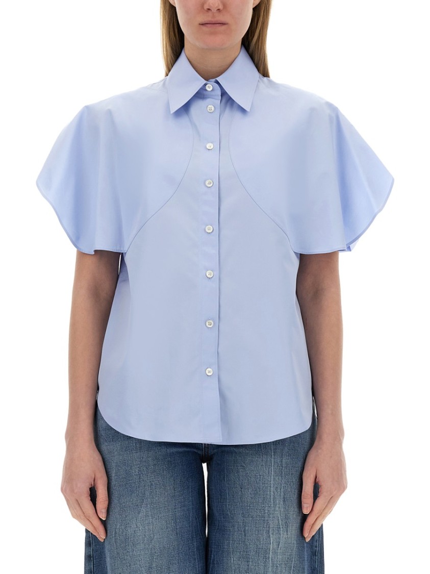 Stella Mccartney Flared Short Sleeve Cotton Shirt In Blue