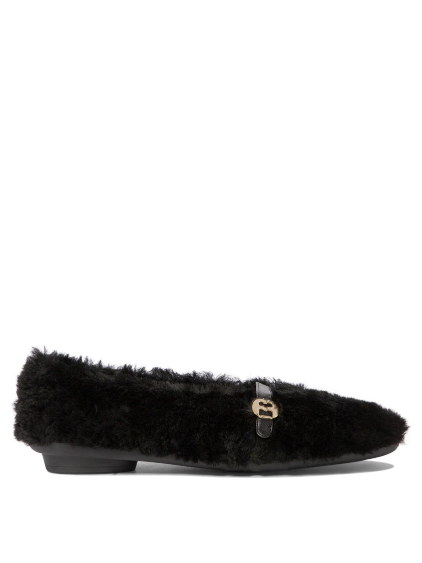 Ferragamo "noella Fur" Shearling Ballet Flats In Black