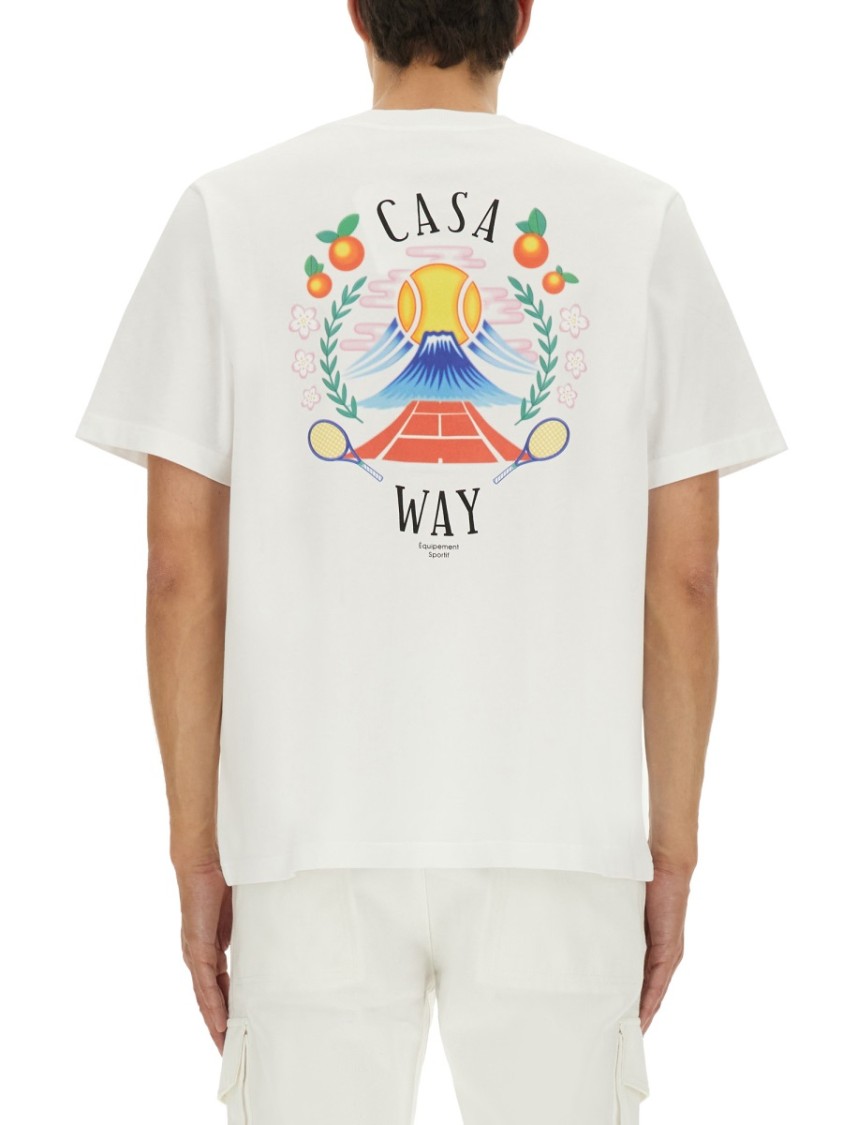 Casablanca T-shirt Girocollo Con Logo Sul Fronte In Cotone Bianca Uomo