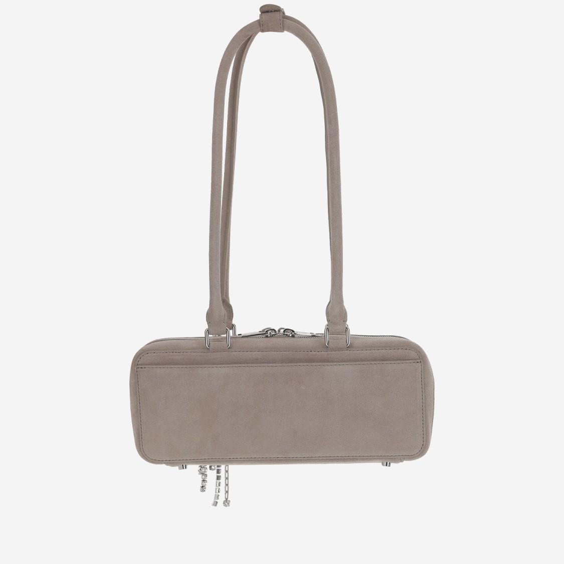Self-portrait Baguette Shoulder Bag In Suede With Dual Handles In Brown