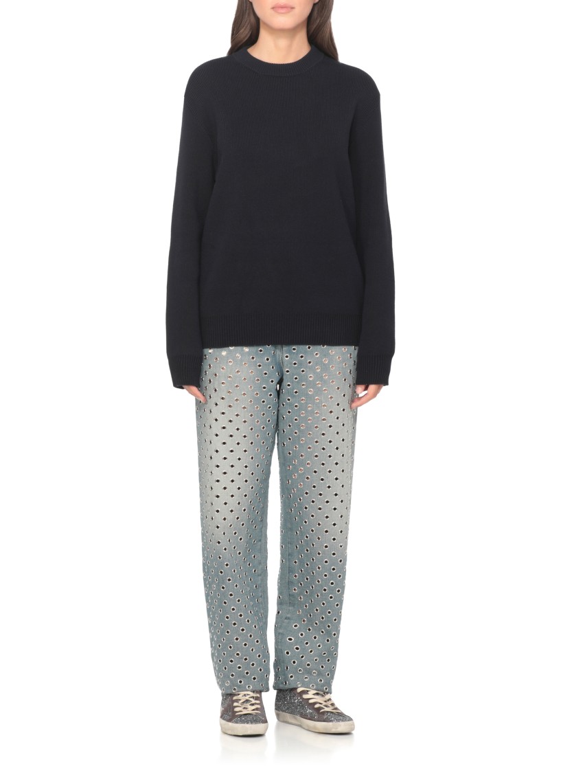 Golden Goose Black Merino Wool Sweater With Golden Applications For Women In Black