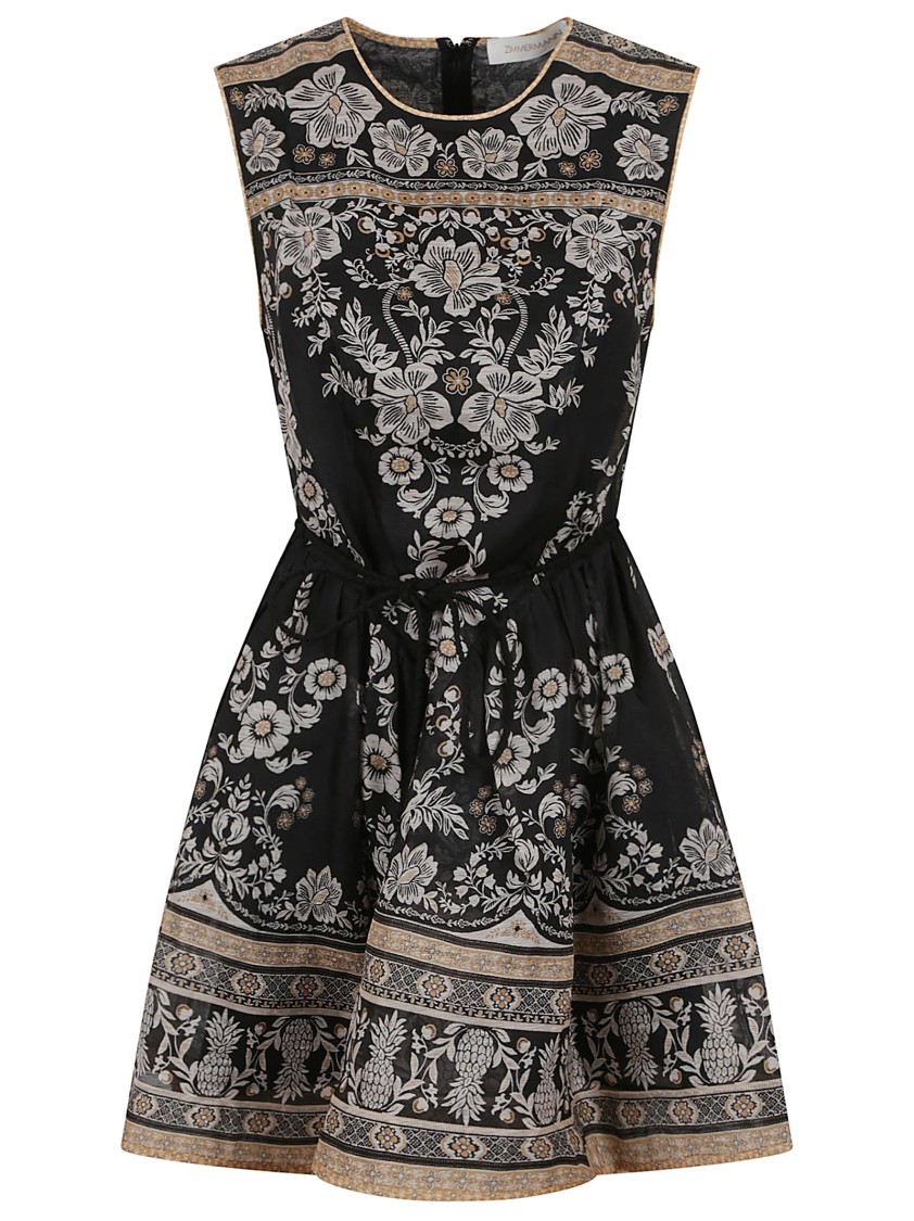Zimmermann Sleeveless Mini Dress With Floral Patterns In Black