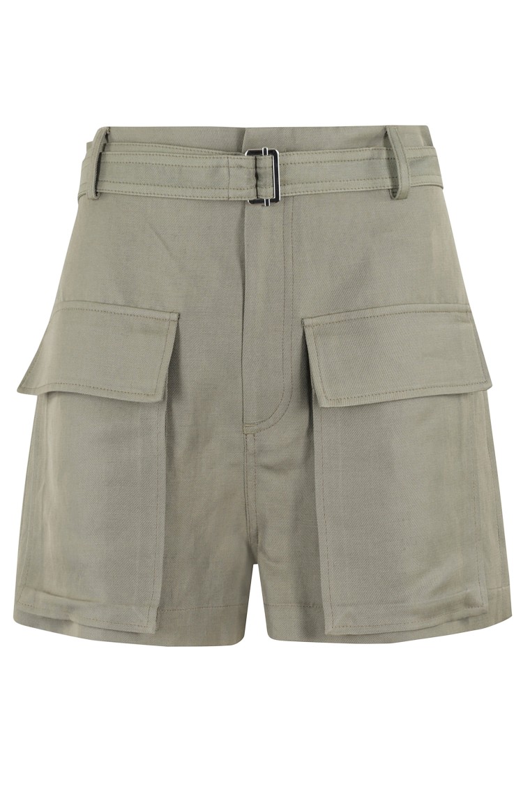 Shop Tela Military Green Linen Blend Shorts With Hidden Closure
