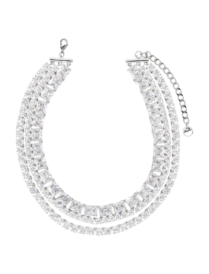 Self-portrait Multi Crystal Choker In Metallic