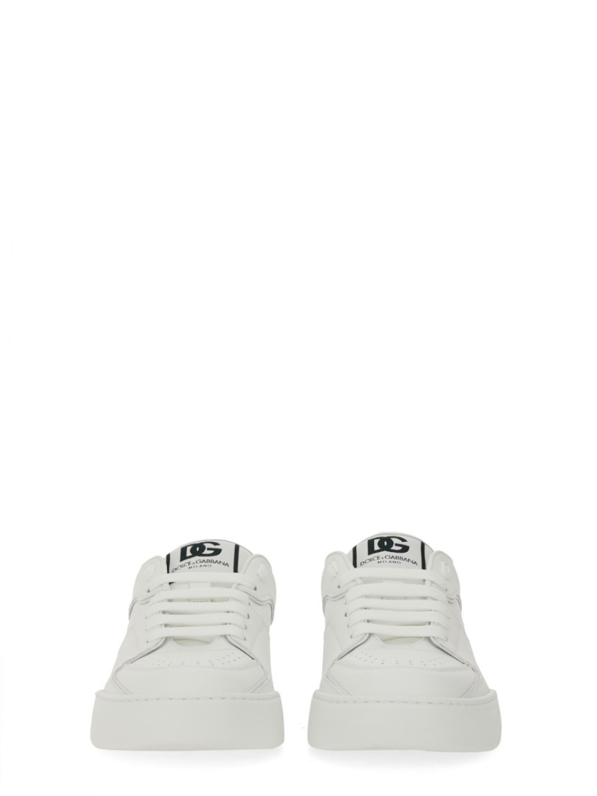 Dolce & Gabbana Leather Sneakers With Lateral Logo Patch In White