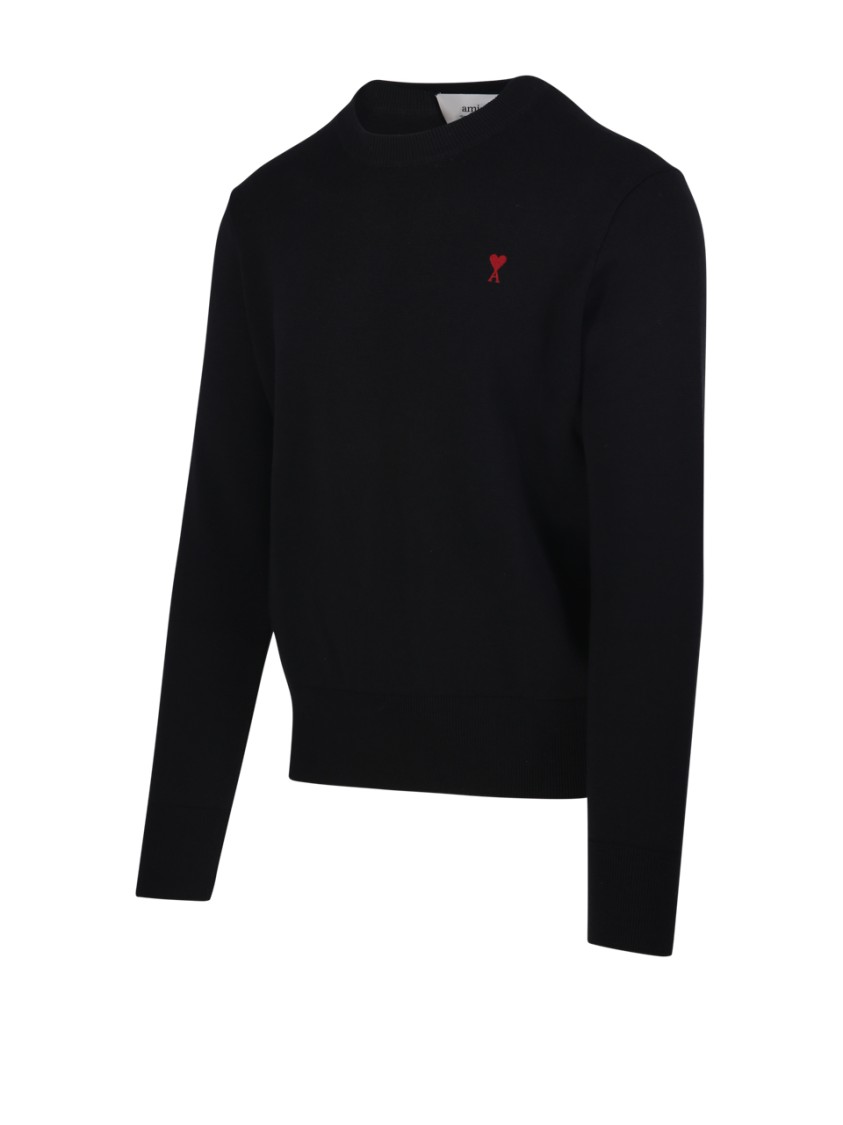 Ami Alexandre Mattiussi Ami Adc Round Neck Sweater Merino In Black