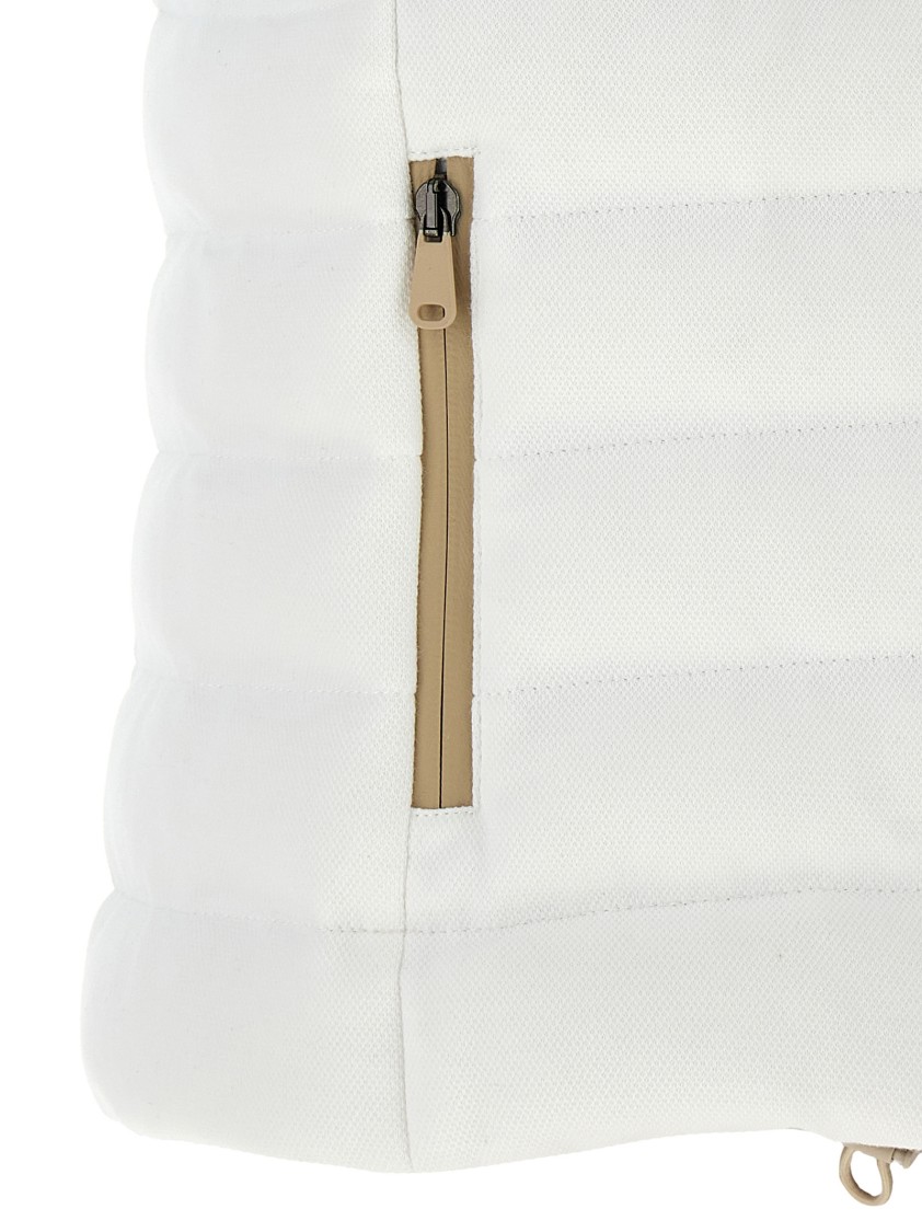 Brunello Cucinelli Goose Down Padded Cotton Vest With Front Logo And High Neck In White